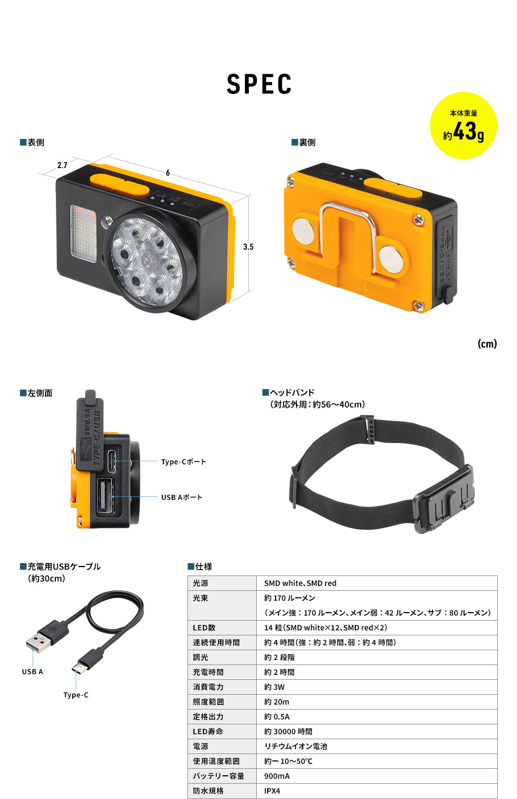 SPEC 本体重量約71g