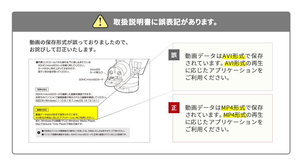 取扱説明書に誤表記があります
