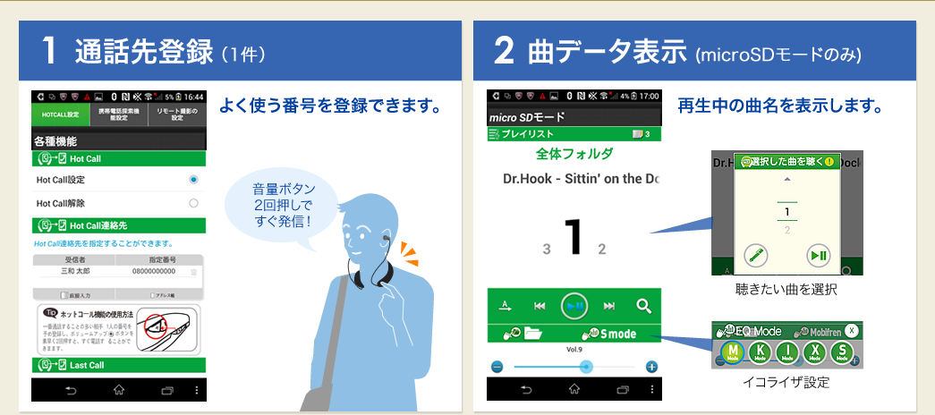 通話先登録(1件) 曲データ表示(microSDモードのみ)