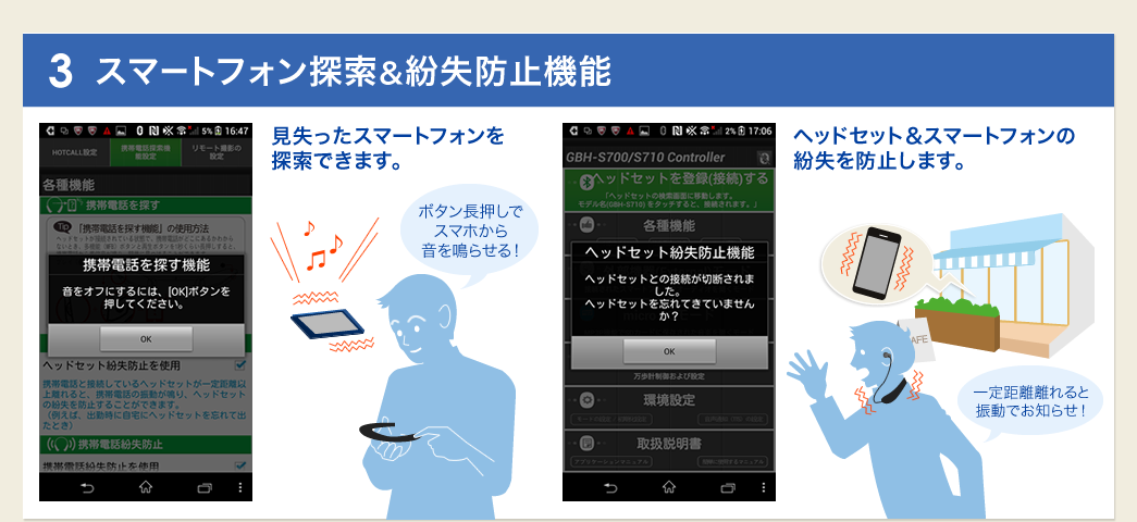 スマートフォン探索&紛失防止機能