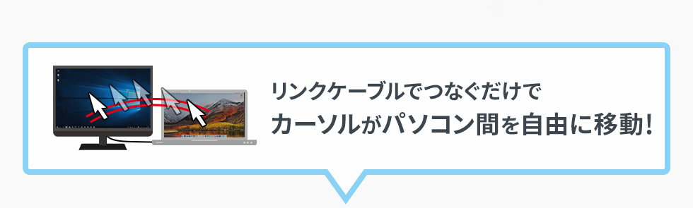 リンクケーブルでつなぐだけでカーソルがパソコン間を自由に移動