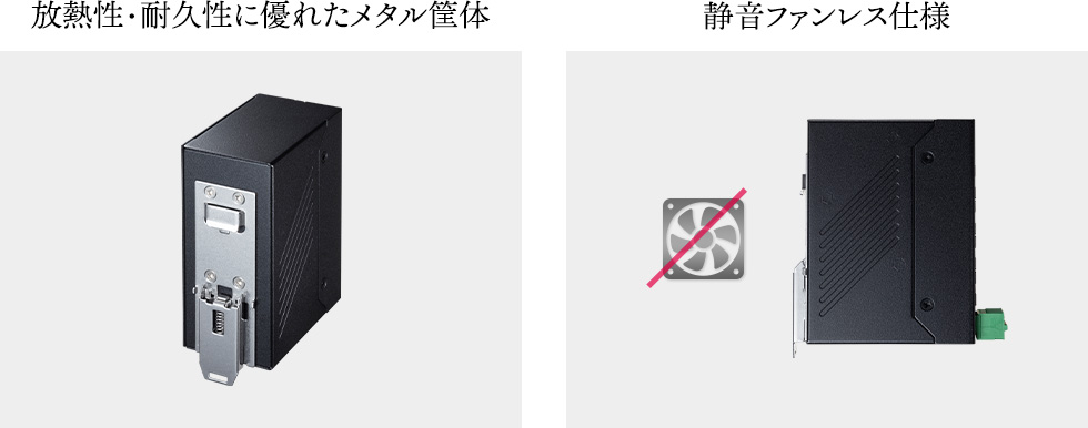 放熱性・耐久性に優れたメタル筐体 静音ファンレス仕様