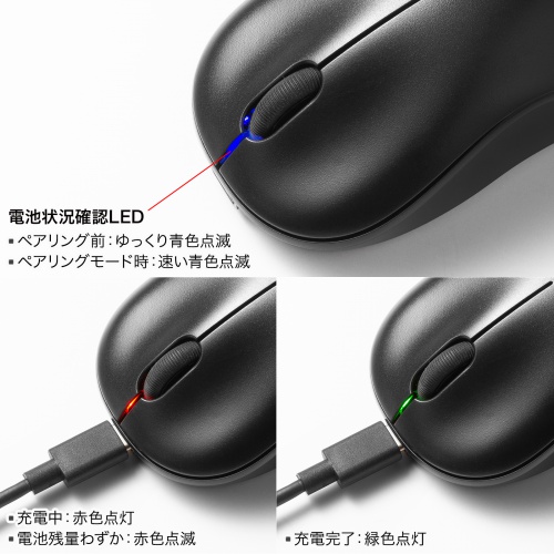 電池残量や使用状況がわかるLED付き