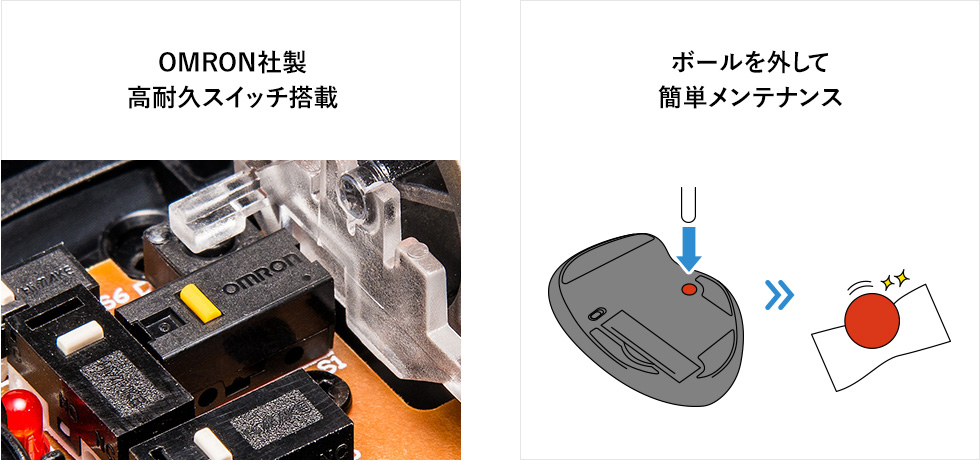 OMRON社製 高耐久スイッチ搭載 ボールを外して簡単メンテナンス