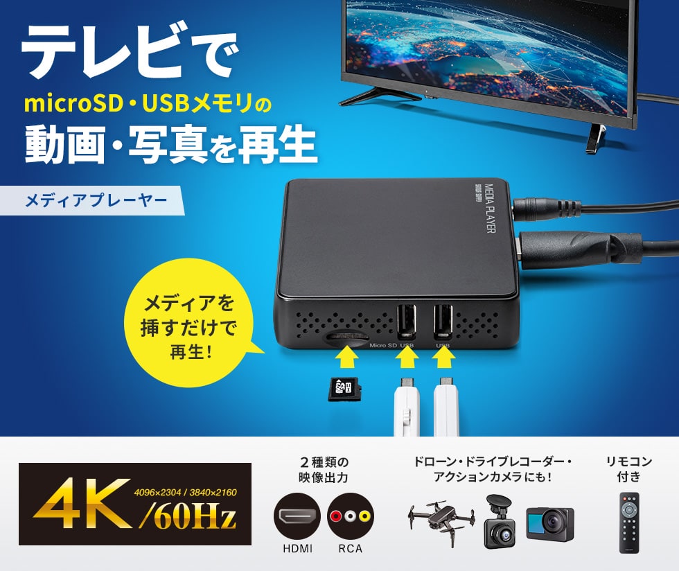 テレビでmicroSD・USBメモリの動画・写真を再生