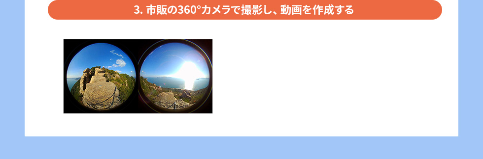 市販の360°カメラで撮影し、動画を作成する