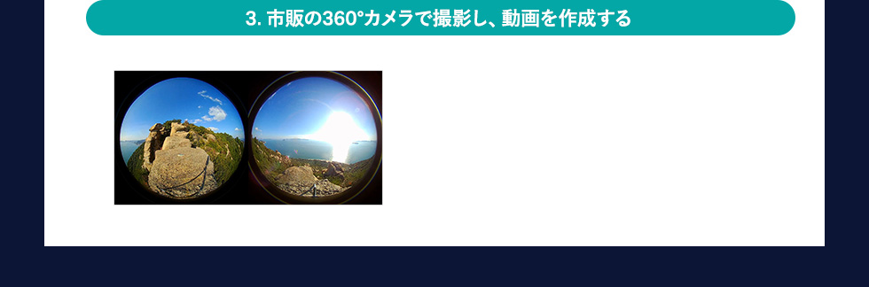 市販の360°カメラで撮影し、動画を作成する