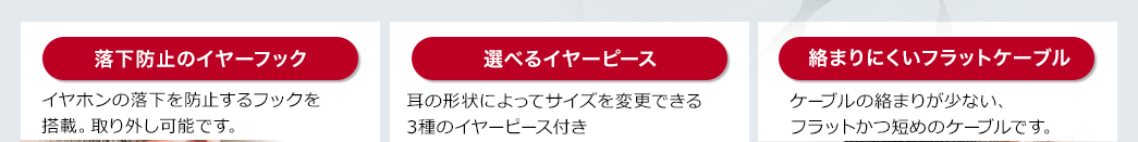 落下防止のイヤーフック 選べるイヤーピース