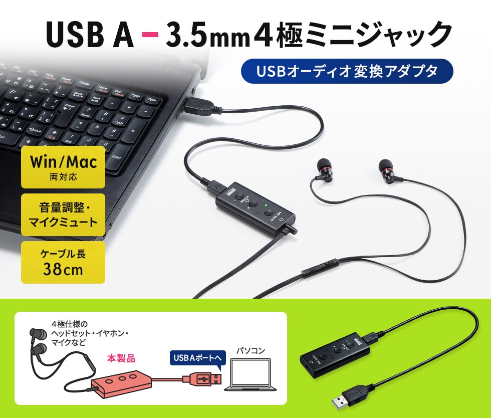 USB A-3.5mm4極ミニジャック　USBオーディオ変換アダプタ