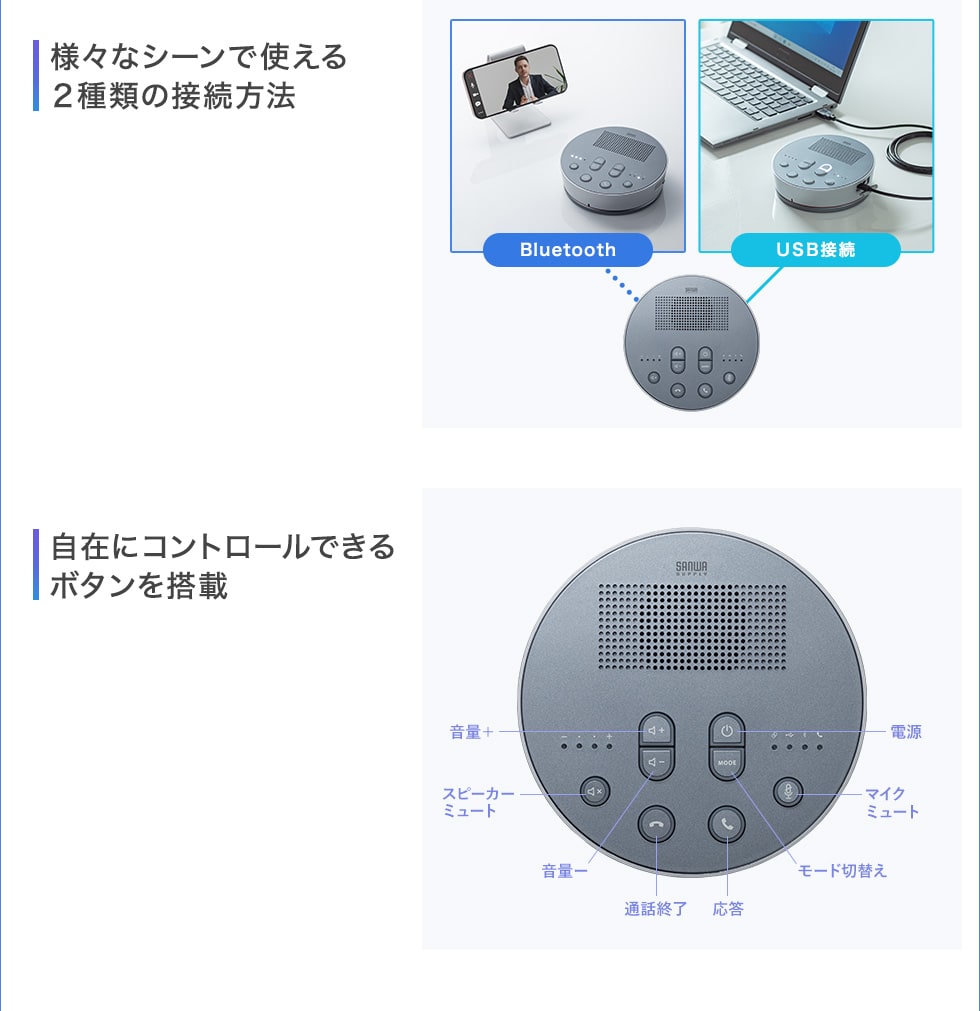 様々なシーンで使える2種類の接続方法 自在にコントロールできるボタンを搭載