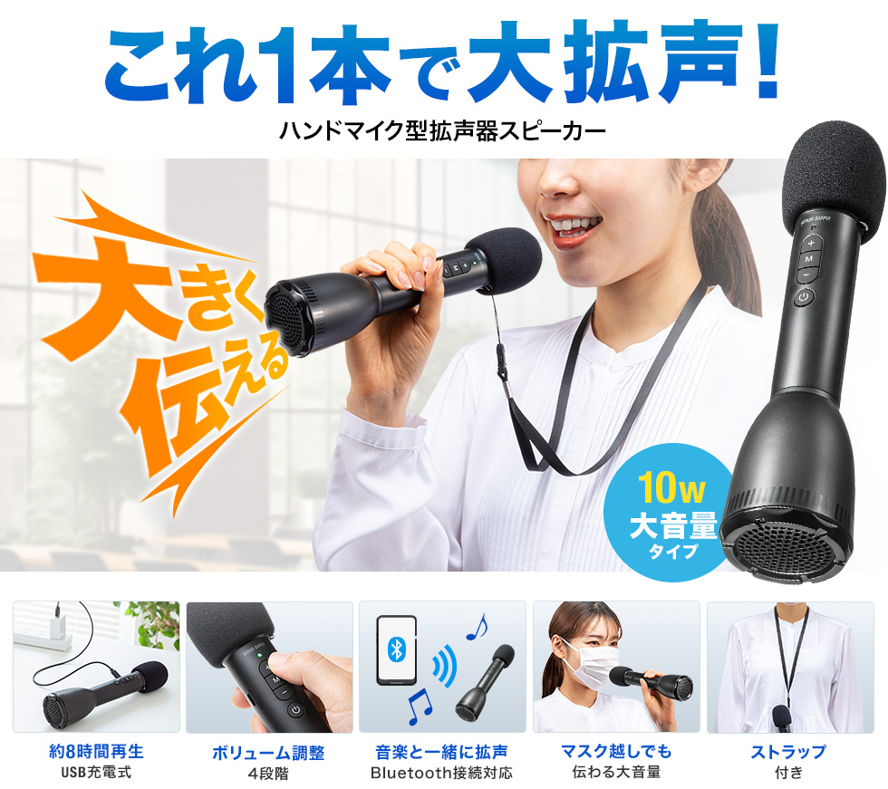 これ1本で大拡声！ハンドマイク型拡声器スピーカー