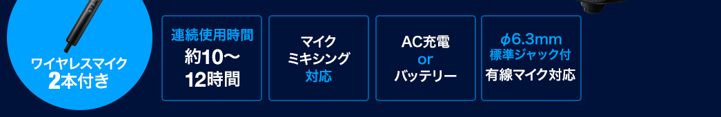 ワイヤレスマイク2本付き