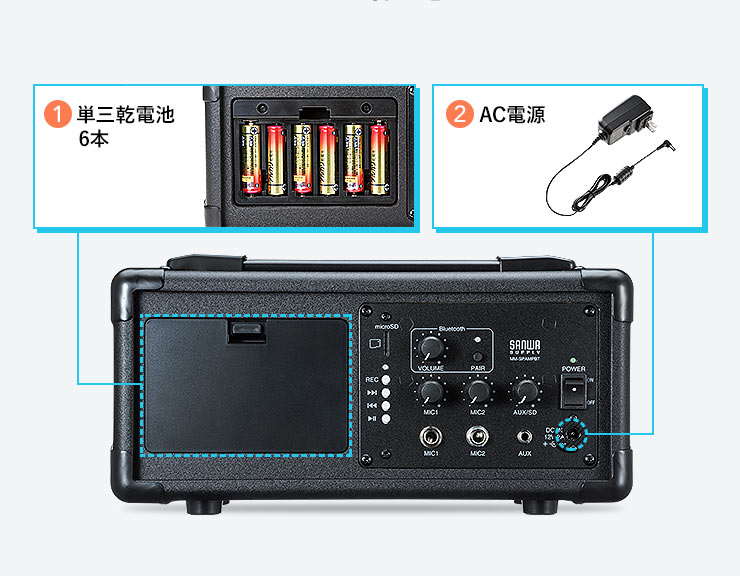 単三乾電池6本　AC電源