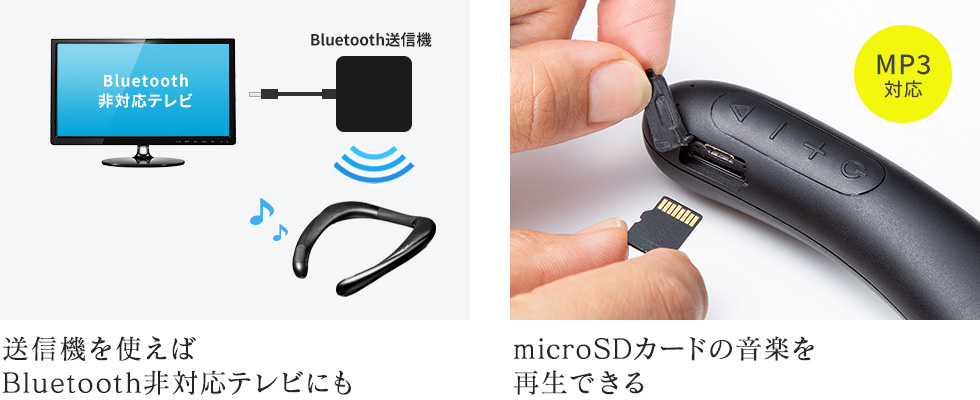 送信機を使えばBluetooth非対応テレビにも microSDカードの音楽を再生できる