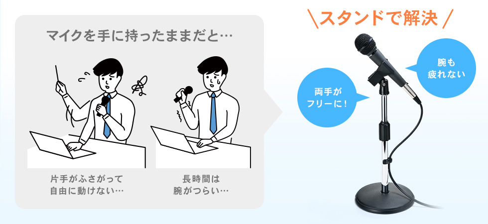 マイクスタンドを使えば、自由に動ける