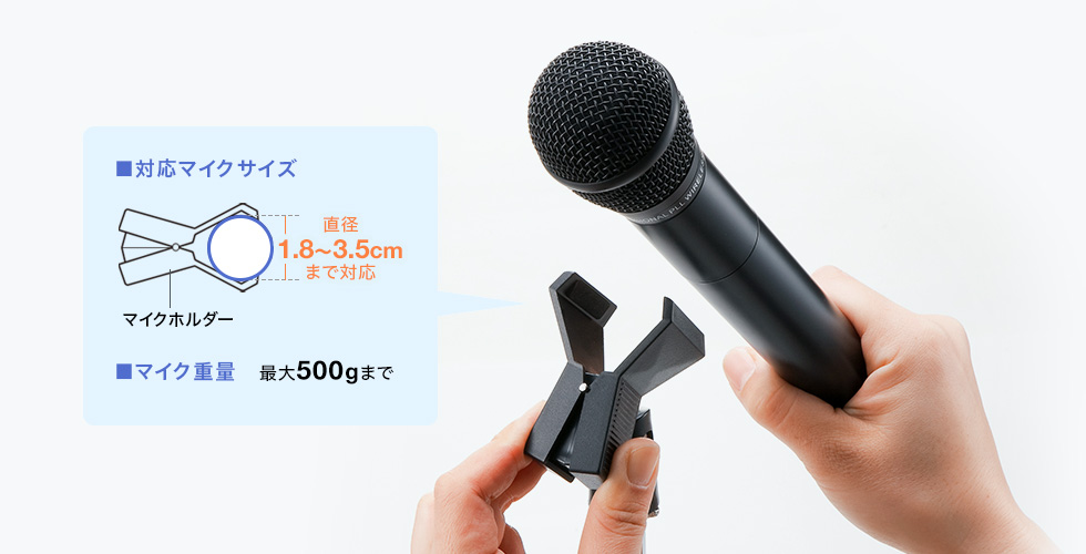 クリップ式でマイクを簡単固定