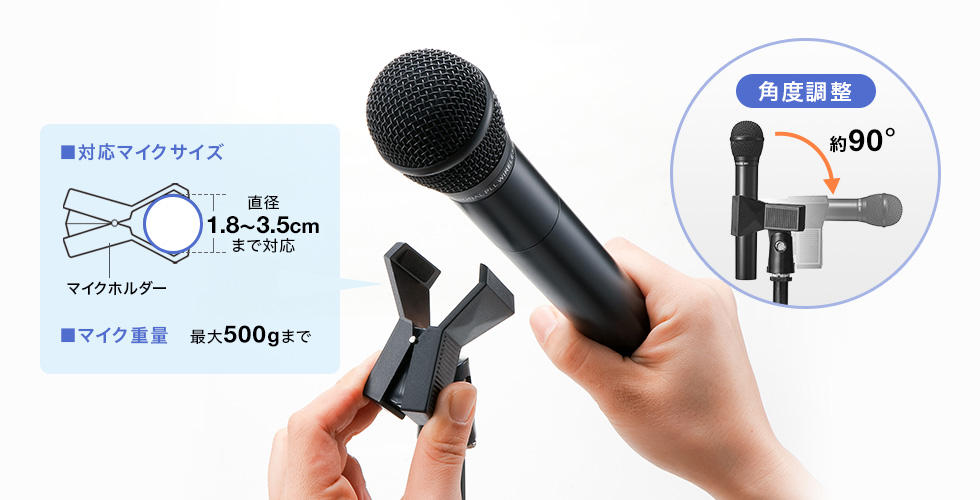 クリップ式でマイクを簡単固定