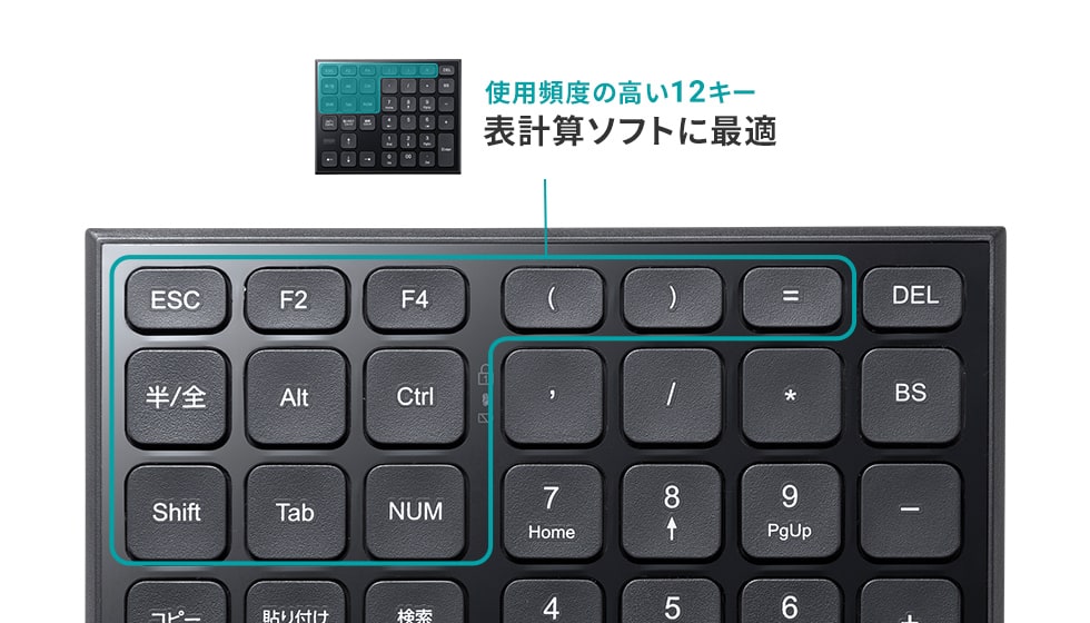Excelに最適なキーを搭載した表計算テンキー
