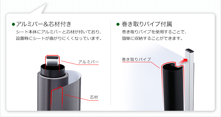 アルミバー＆芯材付き　巻取りパイプ付属