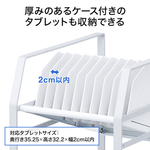 厚みのあるケース付きのタブレットも収納できる