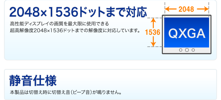 2048×1536ドットまで対応 静音仕様