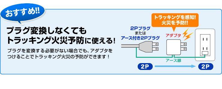 プラグ変換しなくてもトラッキング火災予防に使える