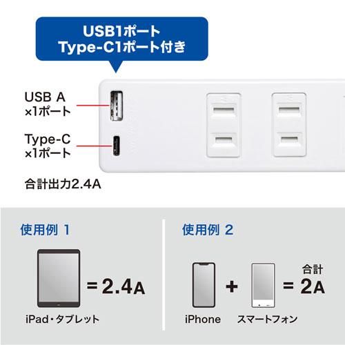 USB AポートとType-Cポートを搭載