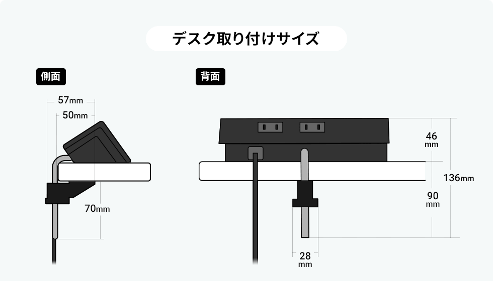 デスク取り付けサイズ