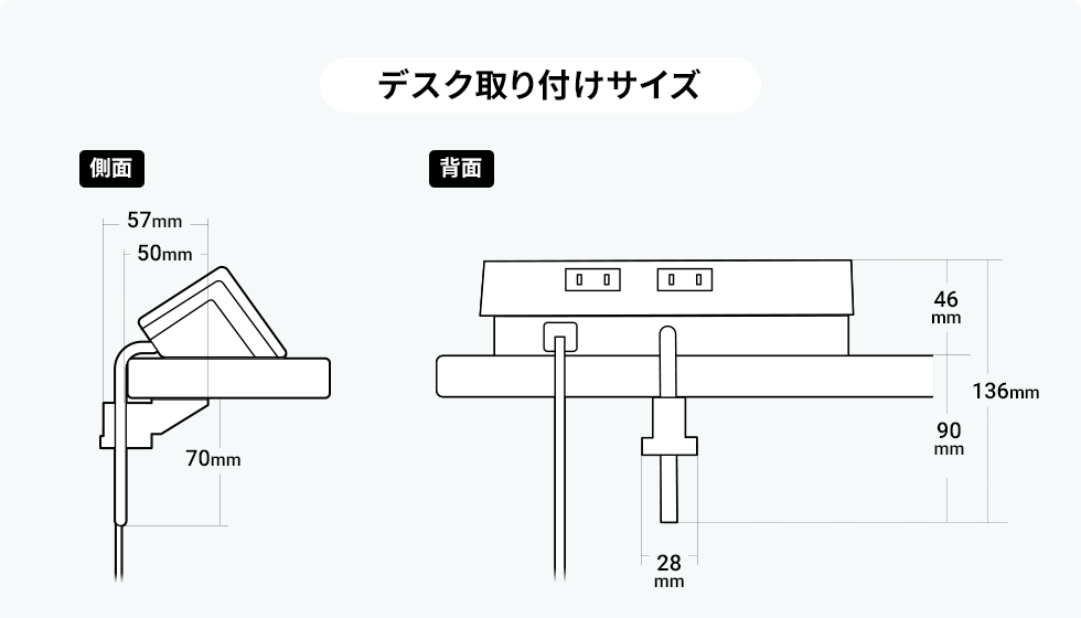 デスク取り付けサイズ