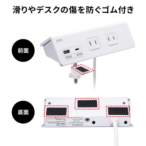 滑り止め・キズ防止のゴム付き