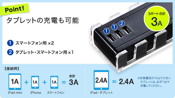 タブレットの充電も可能