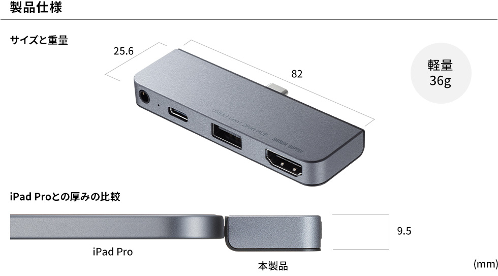 製品仕様 サイズと重量 軽量36g