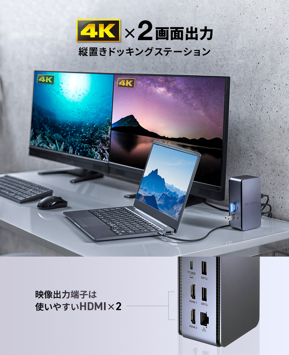 4K×2画面出力 縦置きドッキングステーション