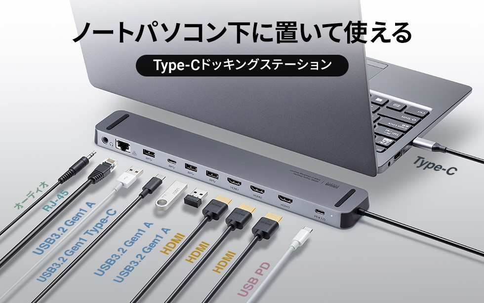 ノートパソコン下に置いて使える Type-Cドッキングステーション