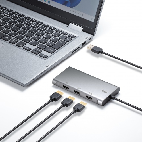 最大3画面同時に出力できるUSB-HDMI映像変換アダプタです。