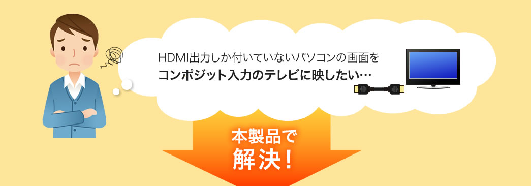 VGA-CVHD3 HDMI信号コンポジット変換コンバーター HDMI出力しか付いていないパソコンの画面をコンポジット入力のテレビに映したい