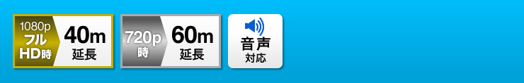 1080p フルHD時 40m延長 720p時 60m延長 音声対応 ケーブル付き