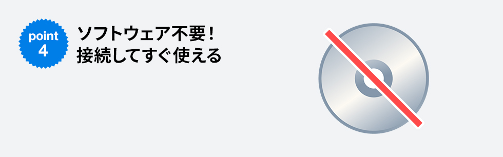 ソフトウェア不要！接続してすぐ使える