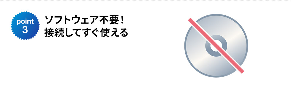 ソフトウェア不要！接続してすぐ使える