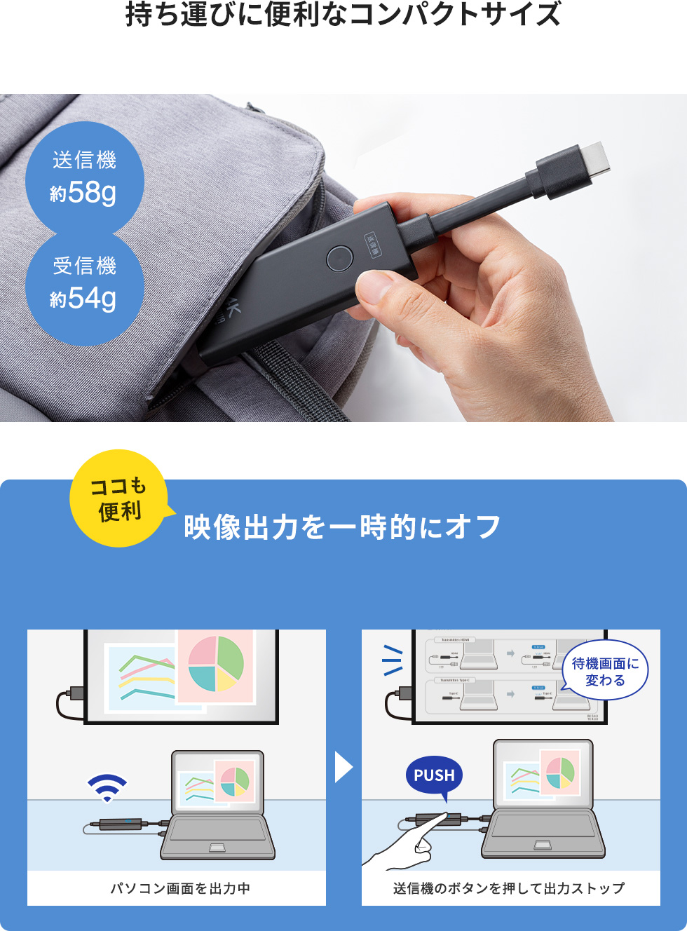 持ち運びに便利なコンパクトサイズ