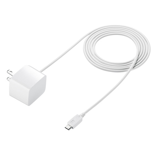 microUSBケーブル一体型AC充電器(1.5m・2.1A・ホワイト)