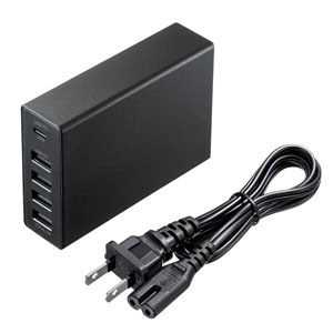USB Power Delivery対応AC充電器(5ポート・合計60W・ブラック)