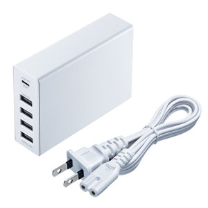 USB Power Delivery対応AC充電器(5ポート・合計60W・ホワイト)