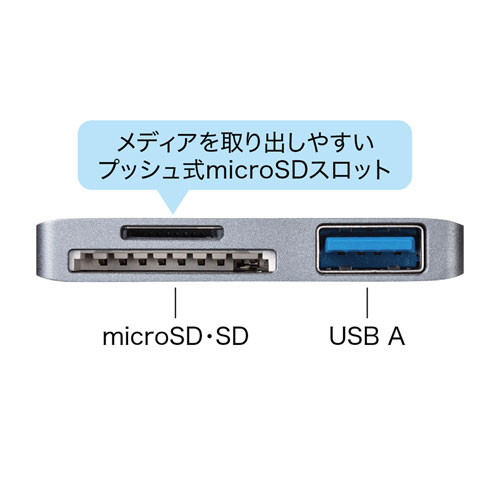 Type Cカードリーダー Usb1ポート搭載 Sdカード Microsdカード Ps5対応 タブレット スマホ グレー Adr 3tcsdugy 激安通販のイーサプライ