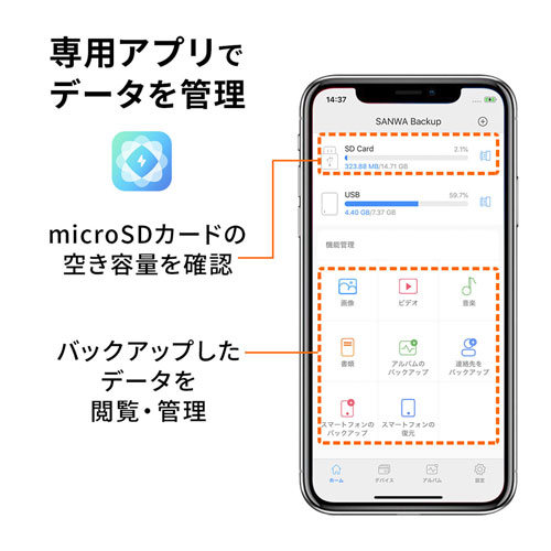 Iphone Ipad用バックアップカードリーダー Microsd Usbメモリ パソコン不要 Adr Ipbuw 激安通販のイーサプライ
