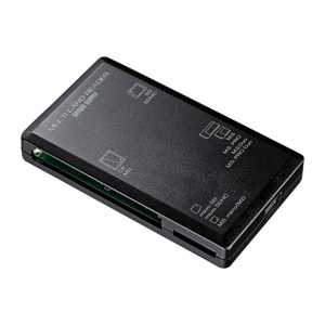 48種類のメディアに対応するコンパクトで薄いUSB2.0マルチカードリーダ(ブラック) サンワサプライ