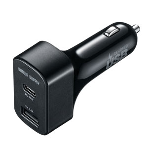 USBカーチャージャー(PD対応・Type-Cポート・2ポート・合計最大57W・12V/24V車対応)