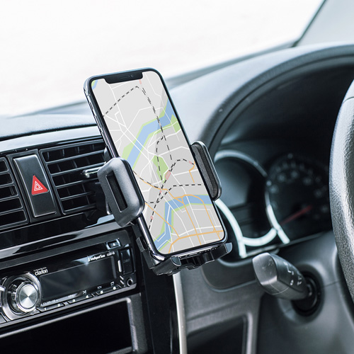 スマホ車載ホルダー エアコン吹き出し口 クリップ式 縦横 上下 左右 回転 Car Hld10bk 激安通販のイーサプライ