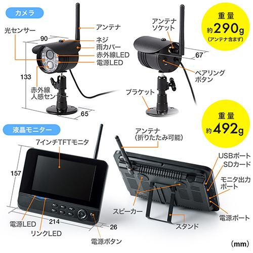 防犯カメラ 屋外 防水 ワイヤレス 無線 録画 モニター付き 家庭用 ホームセキュリティ 工事不要 Eex Cam034 1 激安通販のイーサプライ