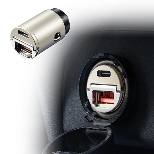 出っ張りが少ない超小型の車充電器 カーチャージャー Iphone スマホ 携帯 タイプc Type C Usb 急速 シガーソケット Pd30w シャンパンゴールド 激安通販のイーサプライ Eex Carch01cg